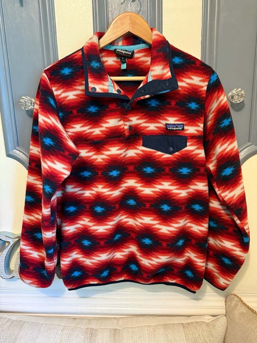Patagonia Synchilla Snap-T Fleece Pullover Wild Desert Aztec Red Blue Size M